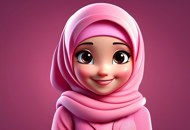 3D-Charakter muslimisches Hijab-Mädchen süßes Lächeln