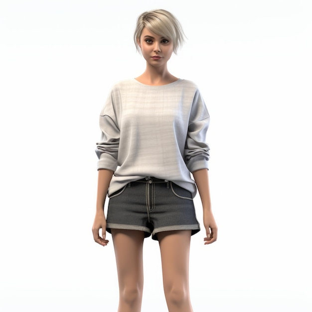 Foto 3d chloe moda menina elegante em calções e camisola