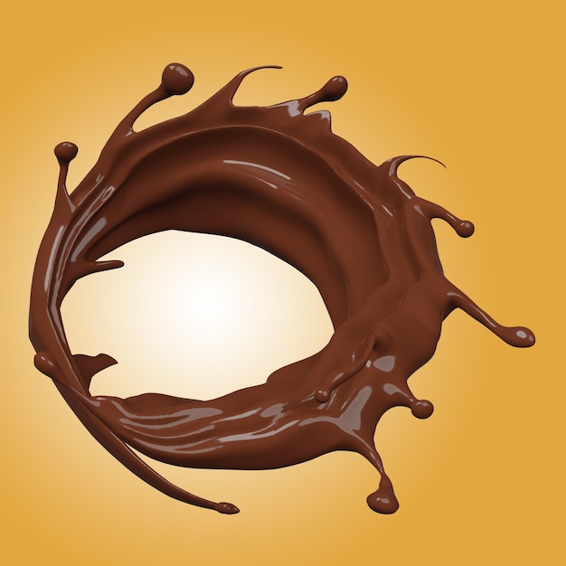 3d chocolate de leite ondulado salpico de redemoinho isolado em fundo castanho Ilustração de renderização 3D inclui caminho de corte