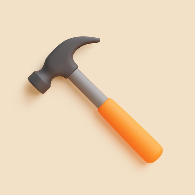 3D Claw Hammer em fundo bege Vista superior