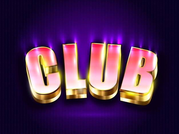 Foto 3d club premium glowing typography (tipografia brilhante do clube 3d)