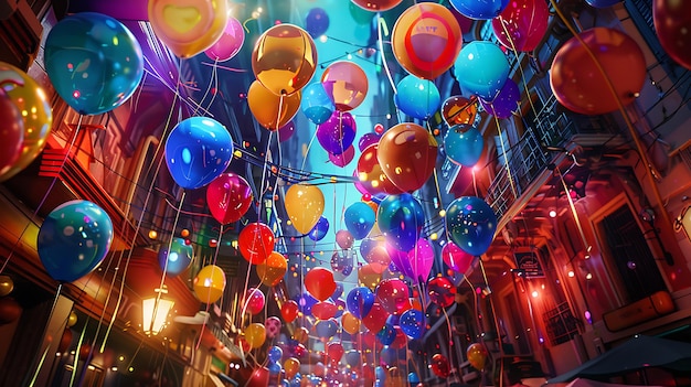3d colorido alegre estado de ánimo de la fiesta globos imagen de fondo generativa de IA
