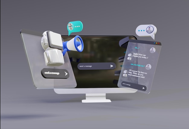 3D-Computer KI Robot Chatbot Web UIUX SOFTWARE Programmieralgorithmen 3D-Rendering-Illustration 3D-Algorithmen für die Programmierung von Computern