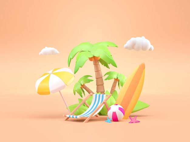 Foto 3d conceito de férias de verão renderização 3d