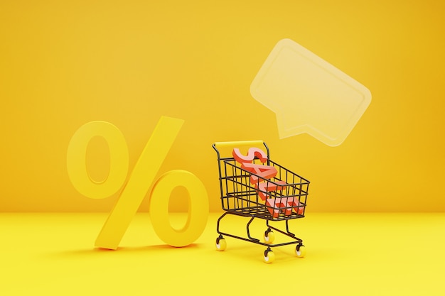 3d concepto de compras en línea con carrito de compras. Representación 3D.