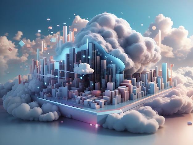 3D concepto único de tecnología de computación en la nube Ilustración futurista