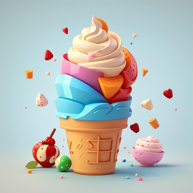 3d cone de sorvete vetor de desenho animado ícone ilustração bebida ícone de comida isolado vetor plano