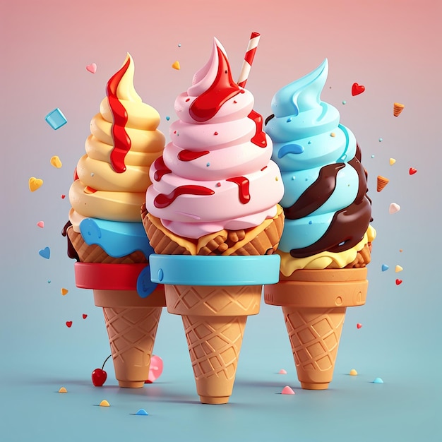 3d cone de sorvete vetor de desenho animado ícone ilustração bebida ícone de comida isolado vetor plano