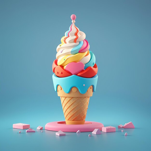 3d cono de helado vector de dibujos animados icona ilustración de bebida icona de comida vector plano aislado