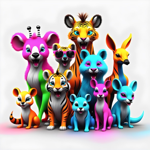 Foto 3d cor de néon animais de contos de fadas lindos clipart