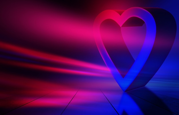 Foto 3d coração em um fundo abstrato brilhante neon brilho laser mostra fundo scifi ilustração 3d