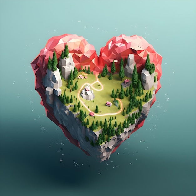 Foto 3d corazón lowpoly