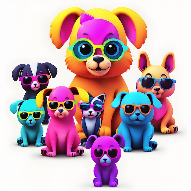 3D cores de néon contos de fadas animais bonitos clipart