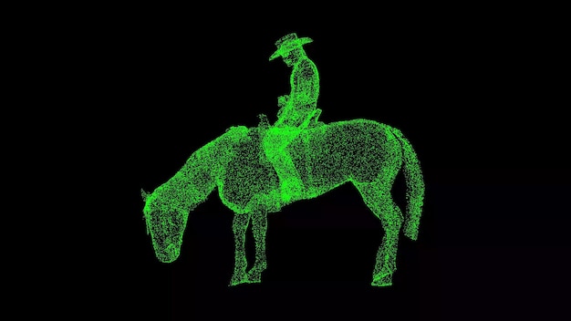 Foto 3d cowboy a cavalo em preto bg rancher man on horse aulas de equitação conceito de rancho ocidental fazenda de cavalos de treinamento para apresentação de texto de título animação 3d