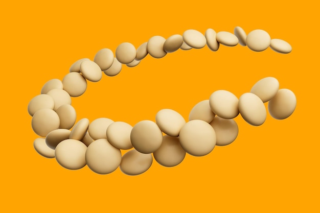 3d Cremige Sponge Cookies fließen in die Luft kommen isoliert auf orangem Hintergrund 3D-Darstellung