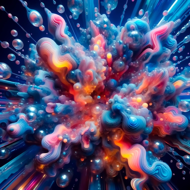 Foto 3d curvas de cores vibrantes e círculos fundo de explosão