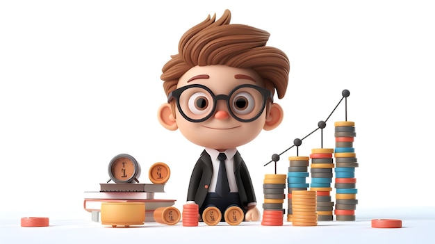 3D Cute Cartoon Icon Contabilista da Indústria Cinematográfica Gerenciando o Conceito de Impostos de Produção