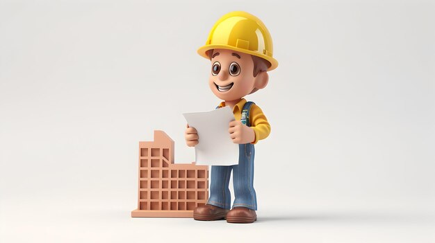 Foto 3d cute cartoon icon desarrollador que planea nuevos proyectos de vivienda con demanda del mercado y desarrollo sostenible