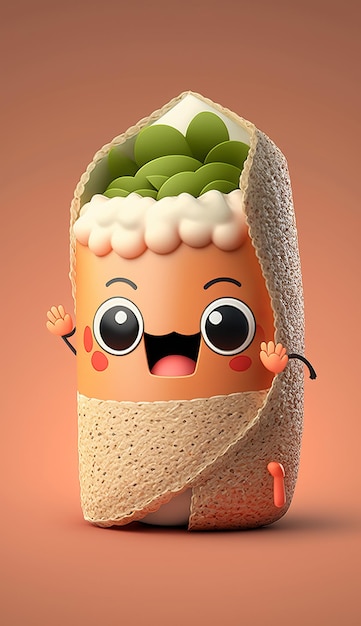 3D Cute Cartoon Sushi und Temaki-Charakter