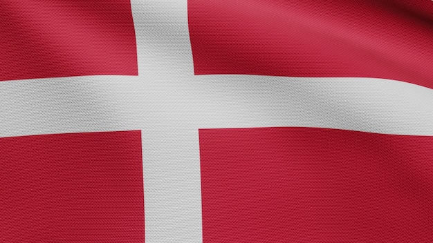 3D, dänische Flagge weht im Wind. Nahaufnahme von Dänemark Banner weht, weiche und glatte Seide. Stoff Textur Fähnrich Hintergrund. Verwenden Sie es für das Konzept für Nationalfeiertage und Länderanlässe.