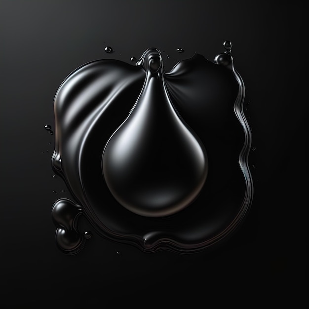 3D-Darstellung 3D-Darstellung schwarze Flüssigkeit schwarzer Hintergrund Flüssigkeitsspritzer Flüssigkeit abstrakt w