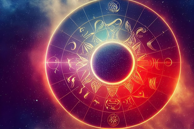 3D-Darstellung astrologischer Tierkreiszeichen im Horoskopkreis