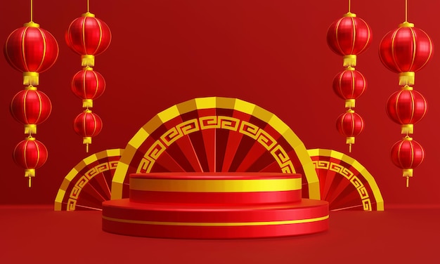 3D-Darstellung Chinesisches Neujahr Hintergrunddesign