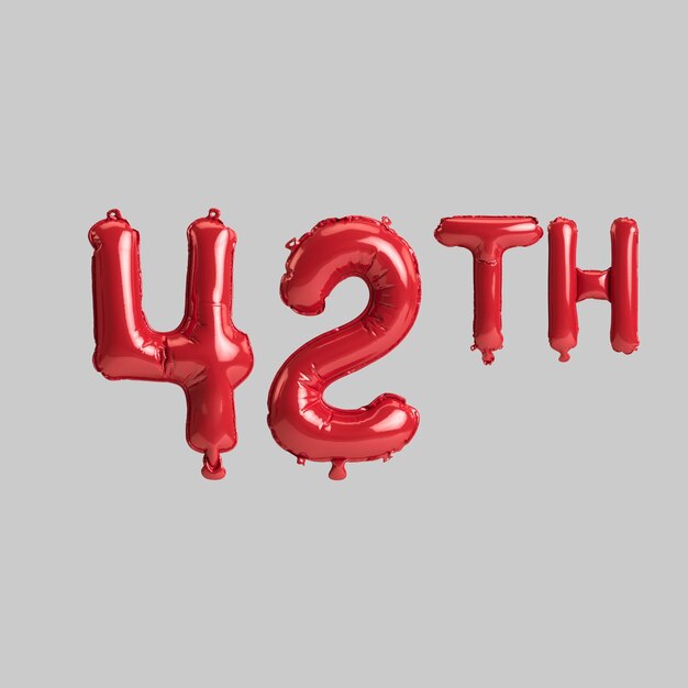 3D-Darstellung der 42. roten Luftballons isoliert auf weißem Hintergrund