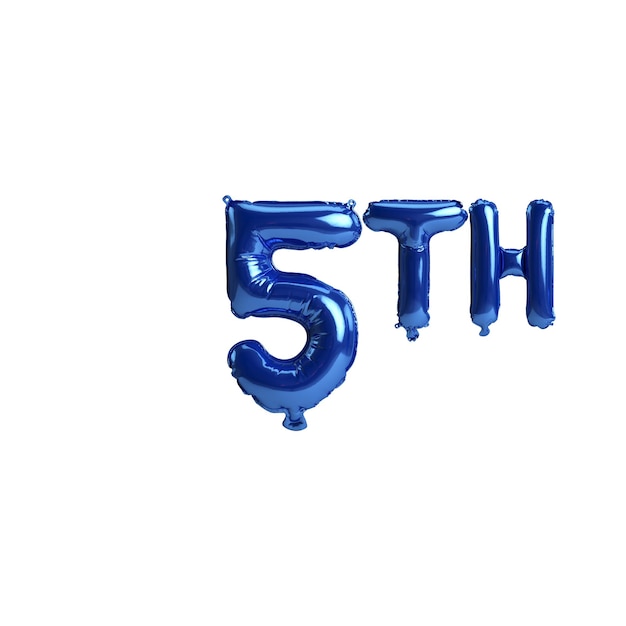 3D-Darstellung der 5. blauen Luftballons isoliert auf weißem Hintergrund