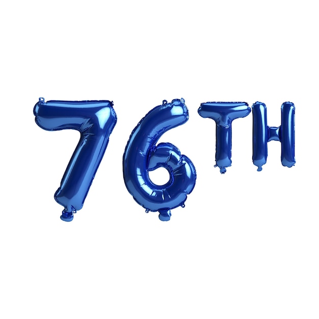 3D-Darstellung der 76. blauen Luftballons isoliert auf weißem Hintergrund