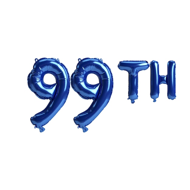 3D-Darstellung der 99. blauen Luftballons isoliert auf weißem Hintergrund