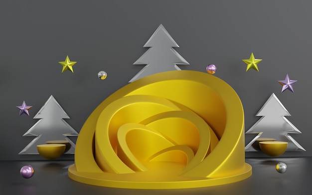 3D-Darstellung der abstrakten Weihnachtsszene mit Podium
