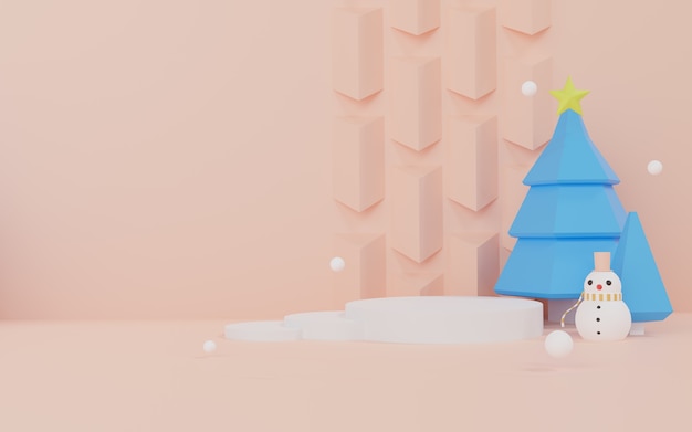 3D-Darstellung der abstrakten Weihnachtsszene mit Podium