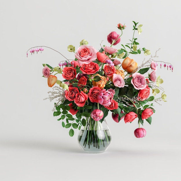3D-Darstellung der Blumenvasendekoration isoliert auf weißem Hintergrund
