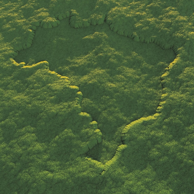 3D-Darstellung der Brasilien-Karte im Flachrelief auf strukturierter grüner Oberfläche