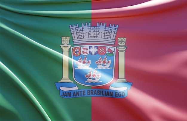3D-Darstellung der Flagge von Porto Seguro auf gewelltem Stoff