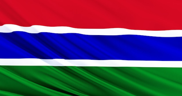 3D-Darstellung der gambischen Flagge als Hintergrund Tag der gambischen Unabhängigkeit