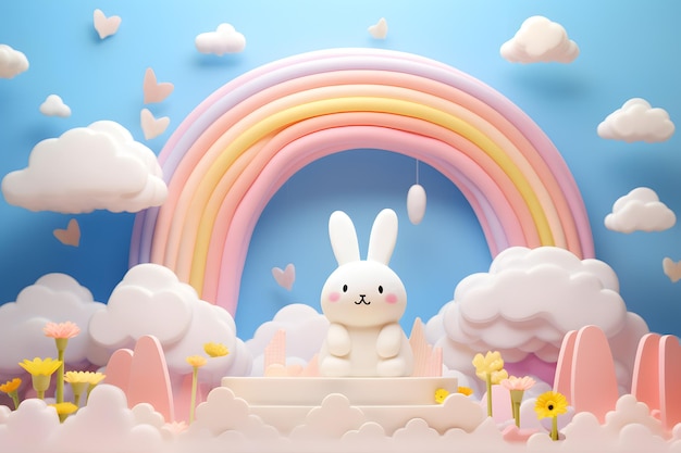3D-Darstellung der Kindheit glückliche Illustration für Kinder Kinder Buch Schafe Tier Wolken Wetter