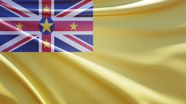 3D-Darstellung der Niue-Flagge auf gewelltem Stoff