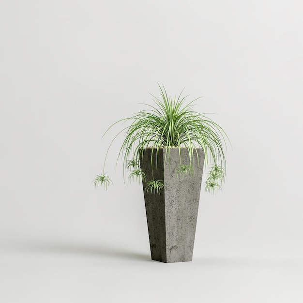3D-Darstellung der Pflanze im Betontopf isoliert auf weißem Hintergrund