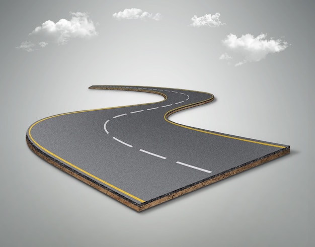 3D-Darstellung der realistischen Straße isoliert. biegestraßen- und autobahnwerbung kreatives design.