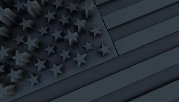 3D-Darstellung der schwarzen usa-Flagge Abstrakte Flagge der Vereinigten Staaten von Amerika