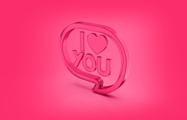 3D-Darstellung der Sprechblase mit dem Satz "Ich liebe dich" mit Herz auf weißem Hintergrund