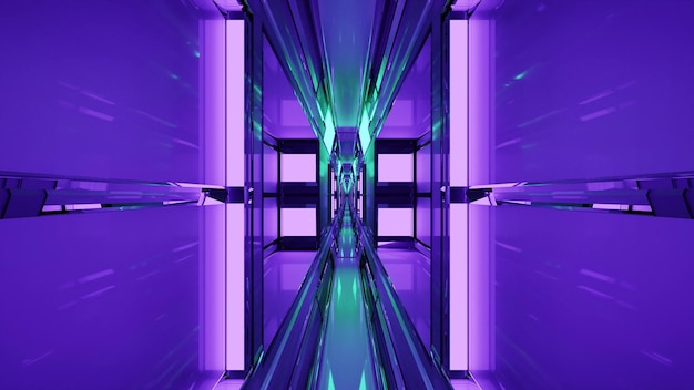 3d-darstellung der symmetrischen 4k-uhd-beleuchtung im geometrischen korridor