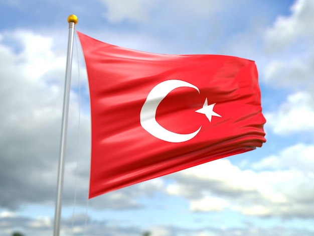 3D-Darstellung der Türkei-Flagge auf Himmelshintergrund