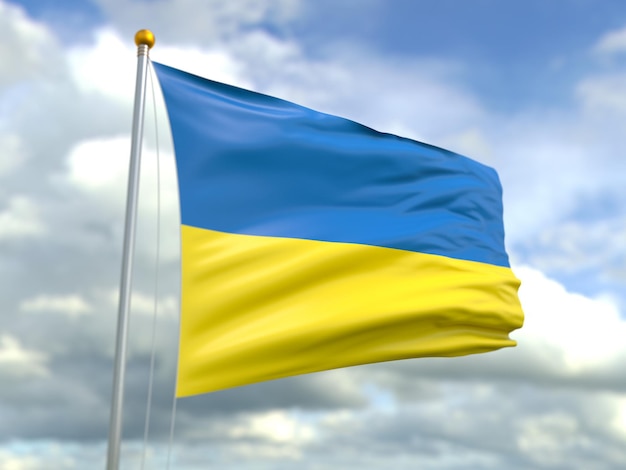 3D-Darstellung der ukrainischen Flagge auf Himmelshintergrund