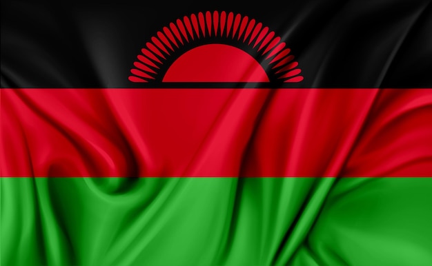 Foto 3d-darstellung der wehenden textur der malawischen flagge