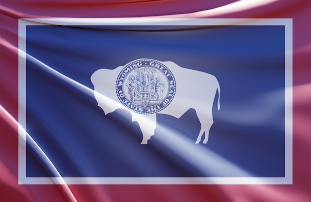 3D-Darstellung der Wyoming-Flagge auf gewelltem Stoff