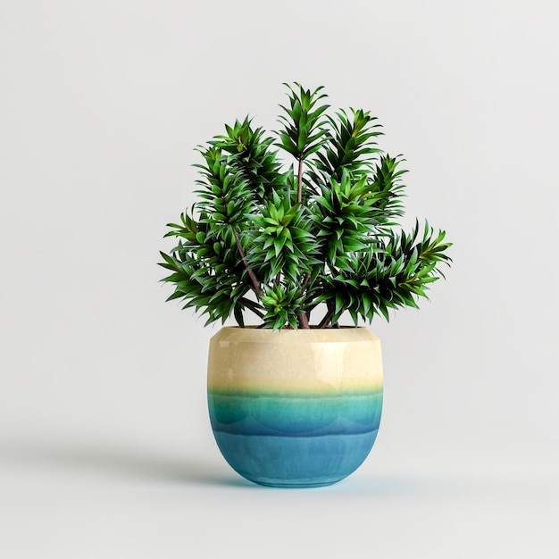 3D-Darstellung der Zimmerpflanze im Topf isoliert auf weißem Hintergrund