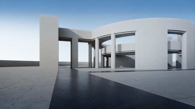 3D-Darstellung des abstrakten weißen gekrümmten Gebäudes
